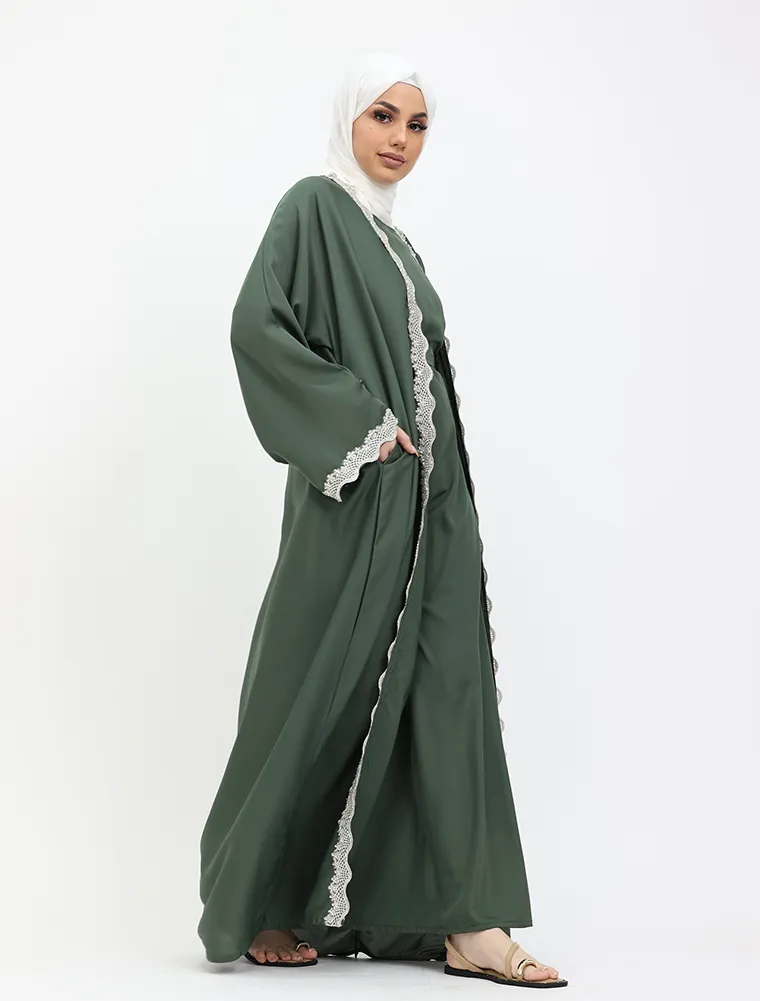 Sage Lux Lace Abaya 2 Peice